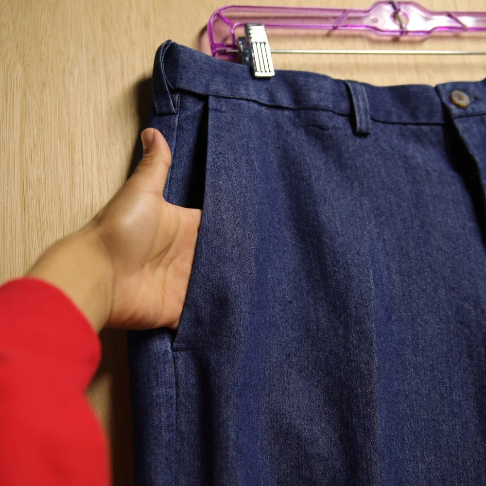 Mens Indigo Blue Denim Trousers Straight Leg Creased Casual Pants 35x29